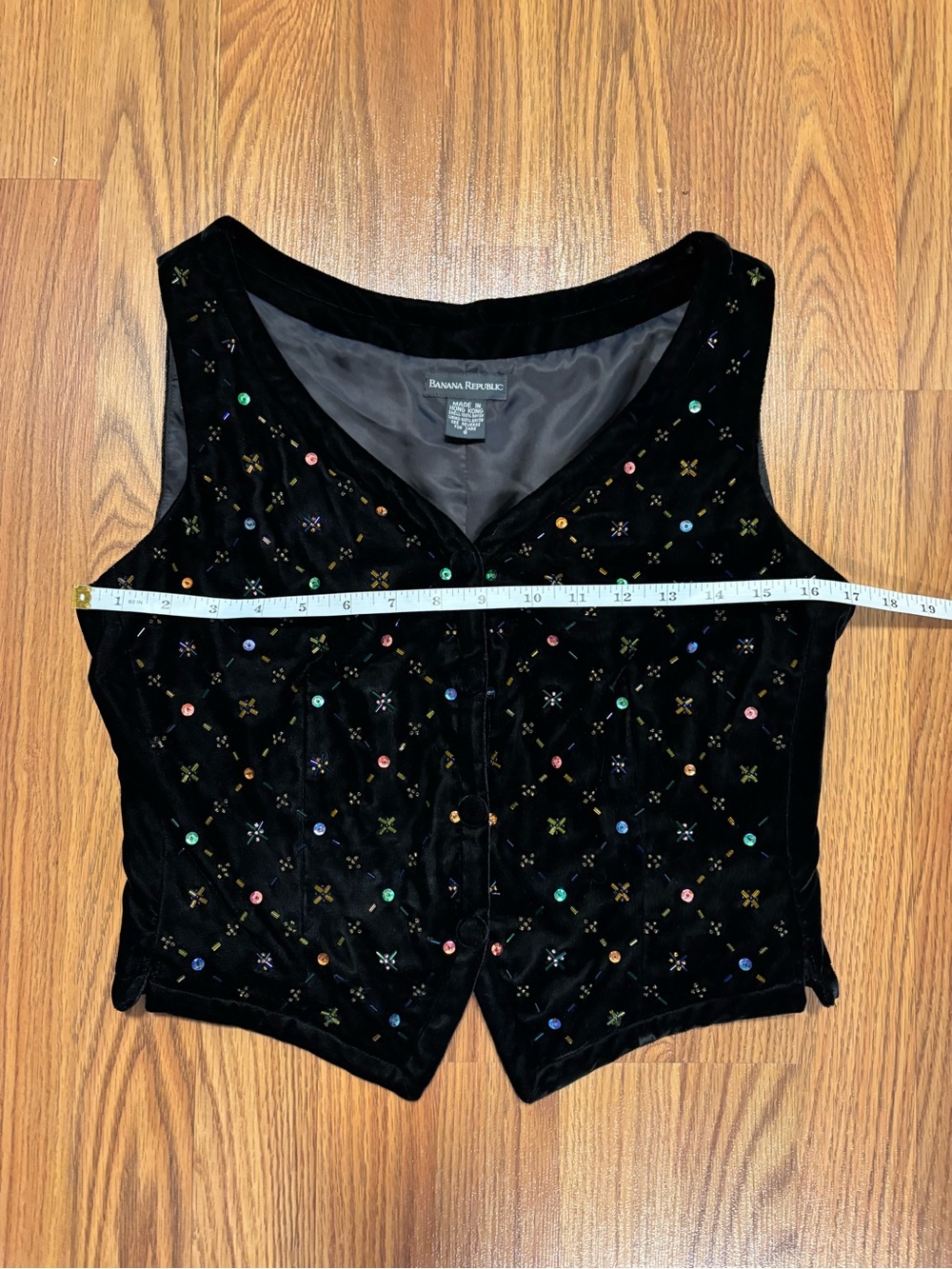 Vintage Banana Republic Black Velvet Beaded Sleeveless Vest - Picture 7 of 10